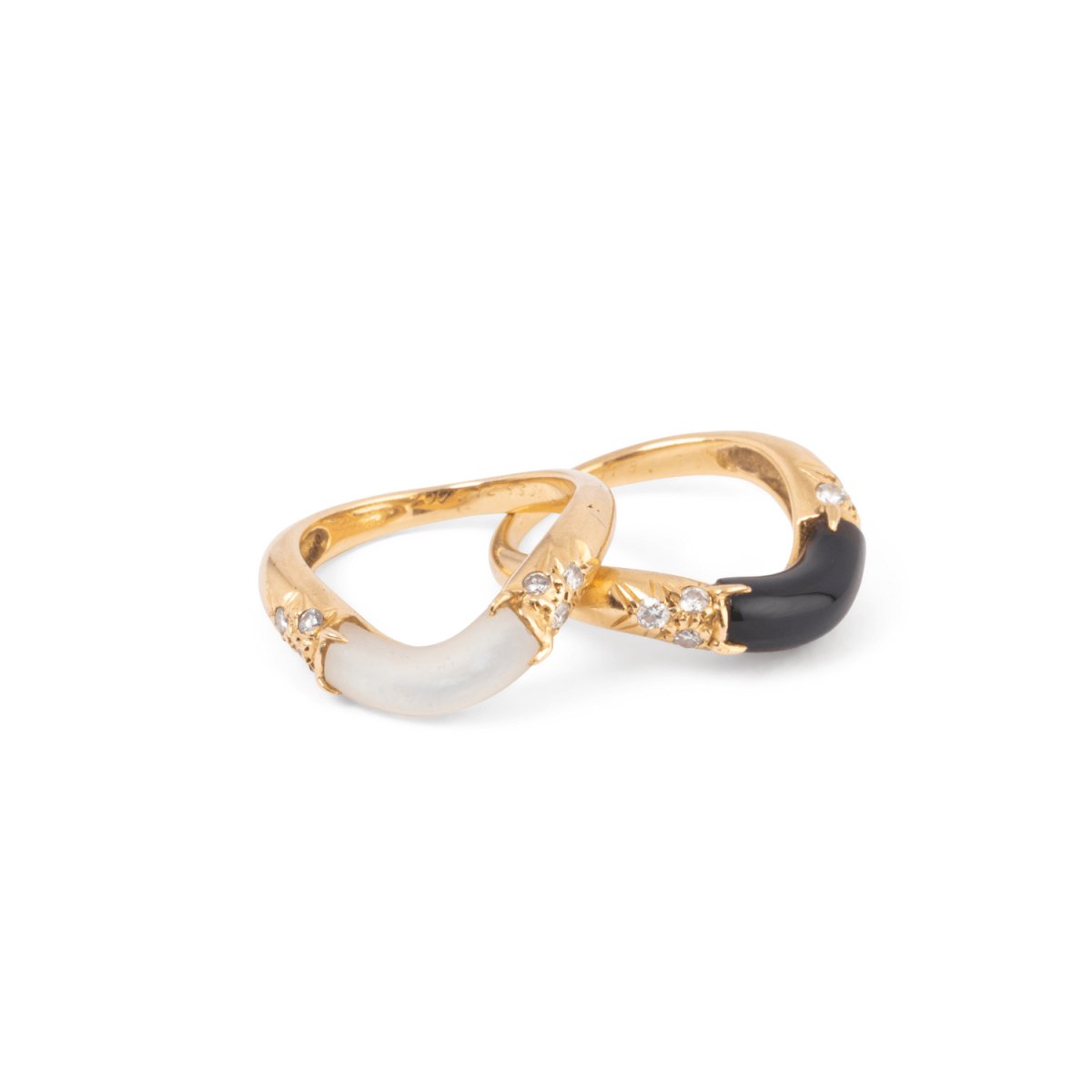 Bagues duo CARTIER en or jaune, nacre ou onyx et diamants - Castafiore