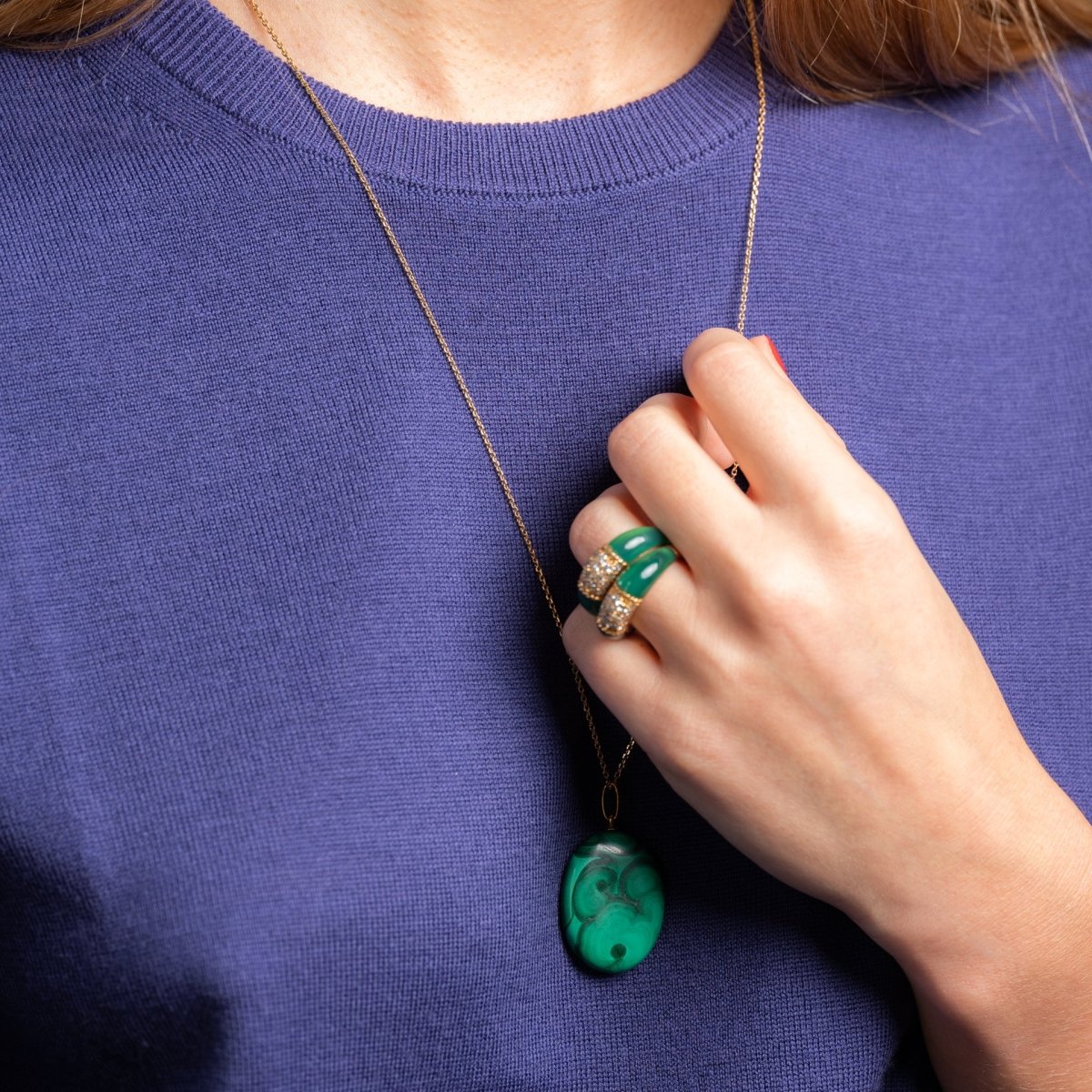 Bagues VAN CLEEF & ARPELS "Philippine" en or jaune, chrysoprase et diamants - Castafiore