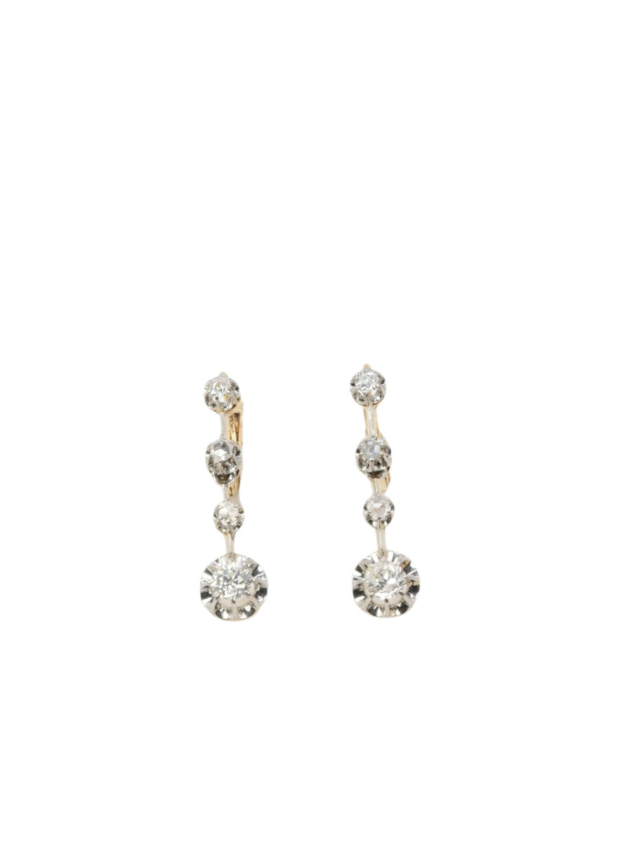 Boucle d’oreilles dormeuses anciennes en or, argent et diamants taille ancienne - Castafiore