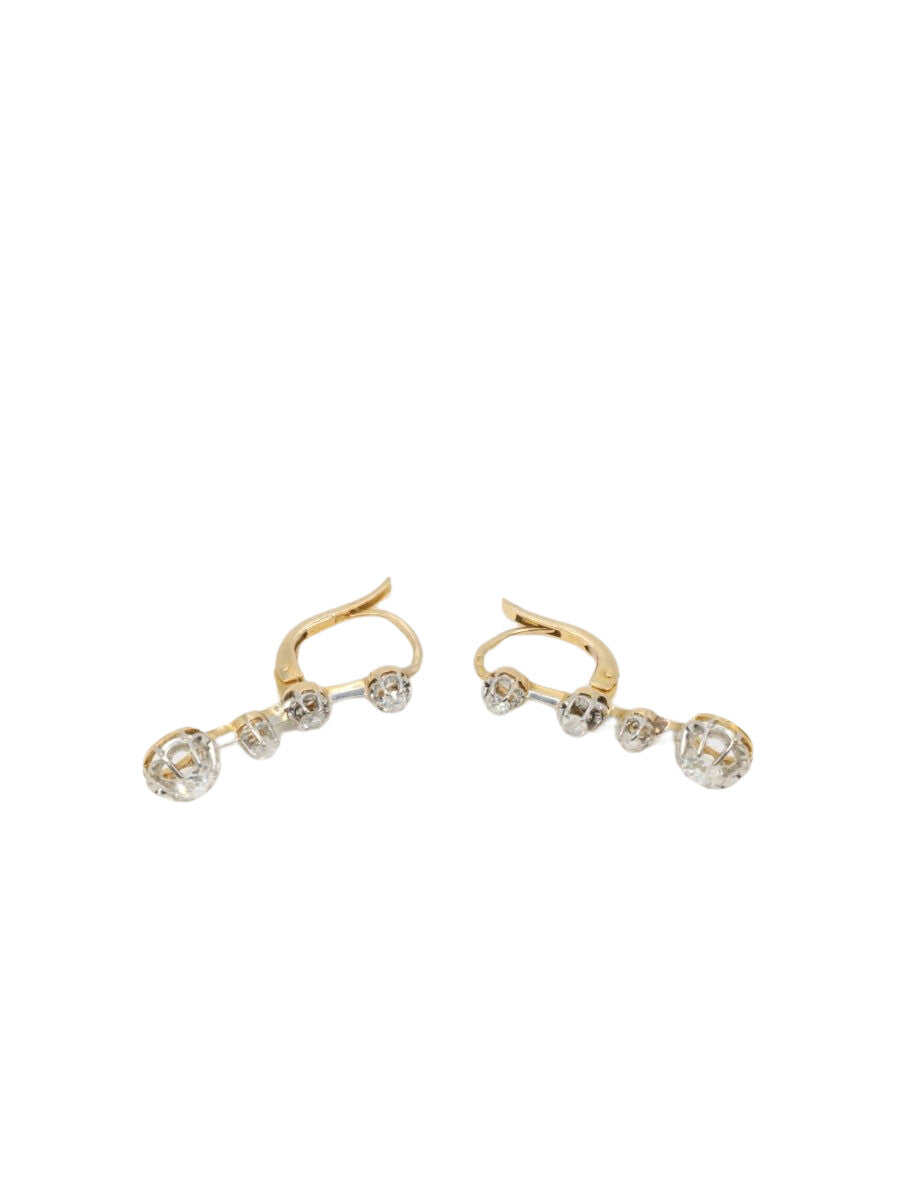 Boucle d’oreilles dormeuses anciennes en or, argent et diamants taille ancienne - Castafiore