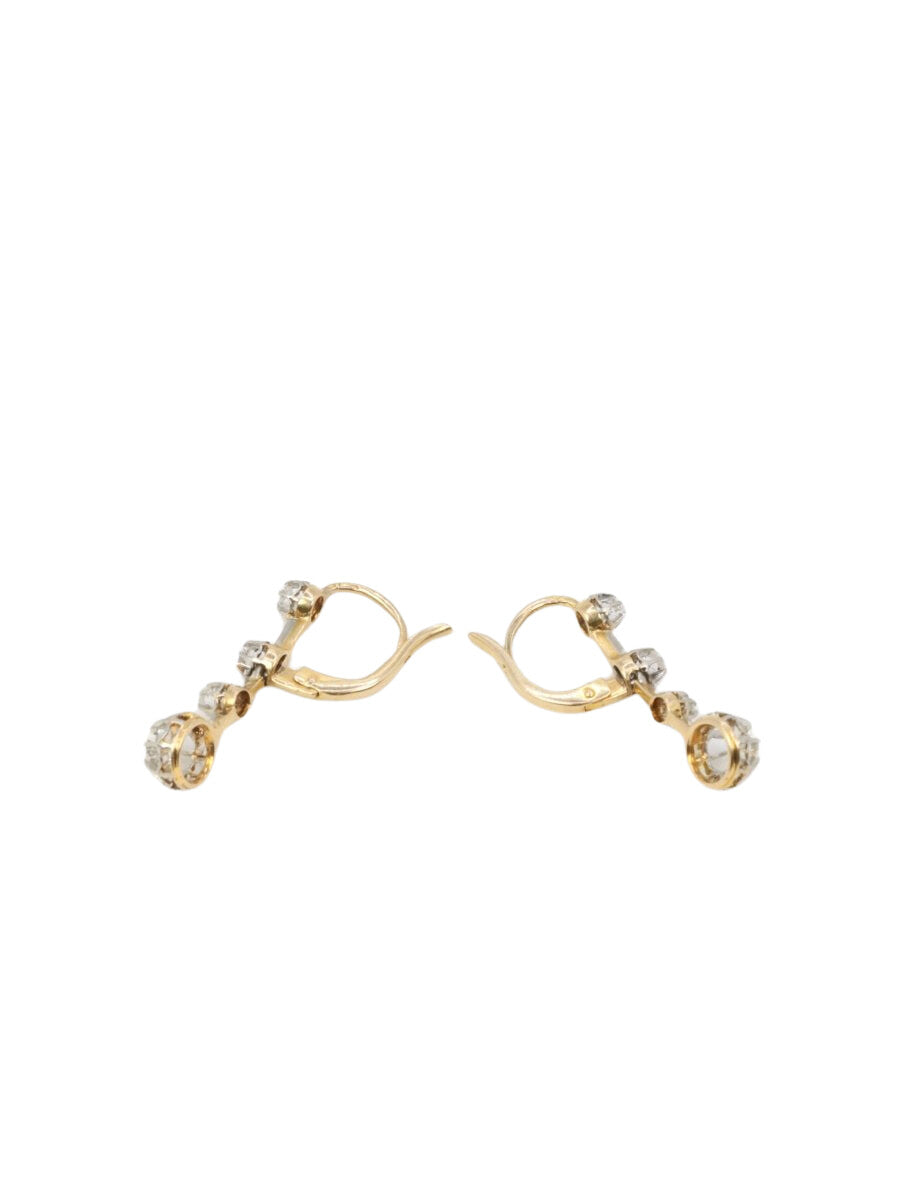 Boucle d’oreilles dormeuses anciennes en or, argent et diamants taille ancienne - Castafiore