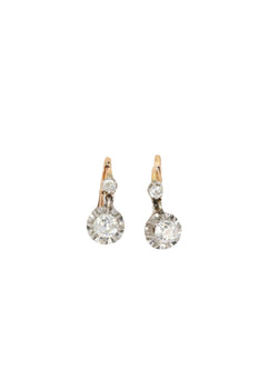 Boucle d’oreilles dormeuses anciennes en or, argent et diamants taille ancienne - Castafiore