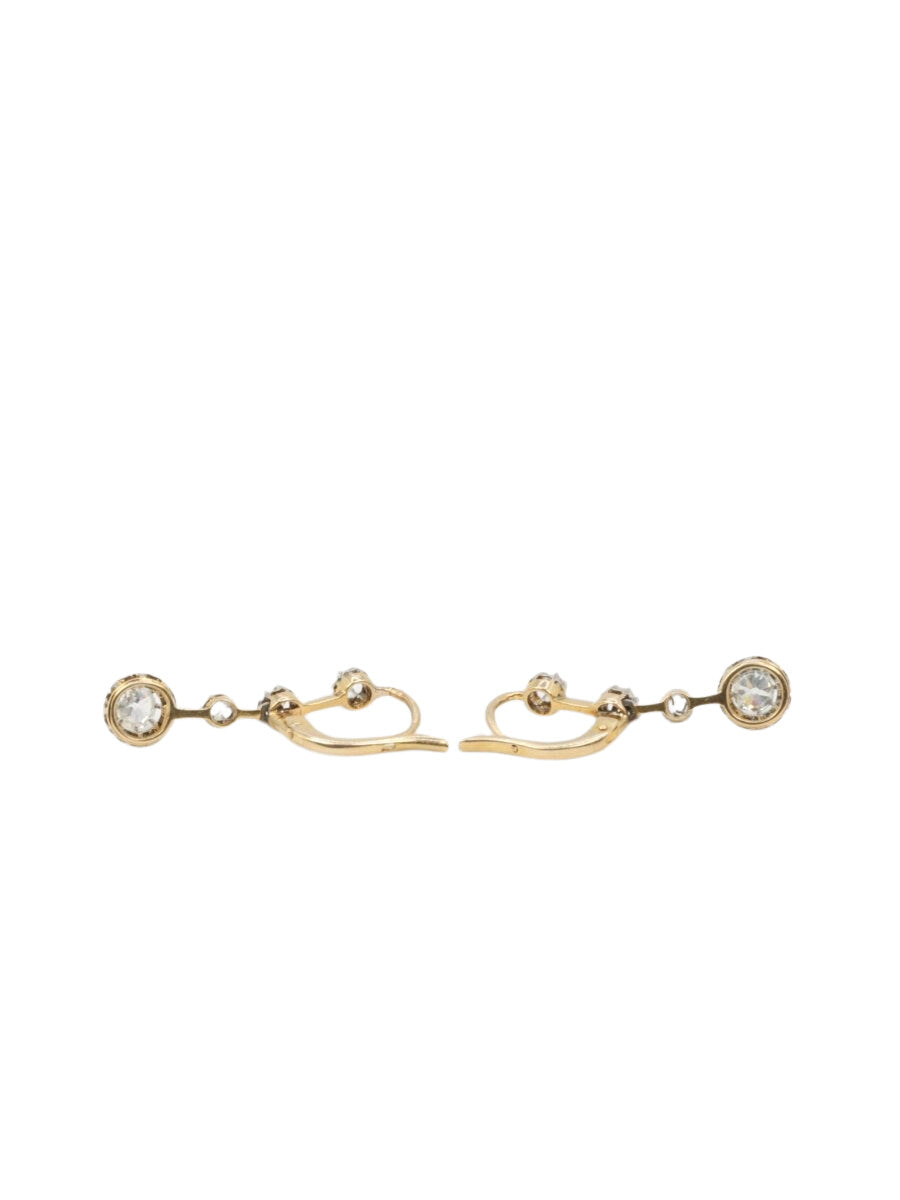 Boucle d’oreilles dormeuses anciennes en or, argent et diamants taille ancienne - Castafiore