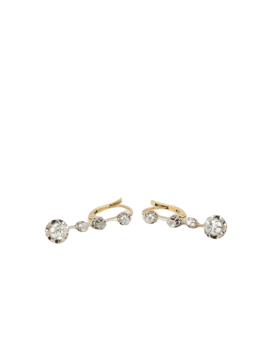 Boucle d’oreilles dormeuses anciennes en or, argent et diamants taille ancienne - Castafiore