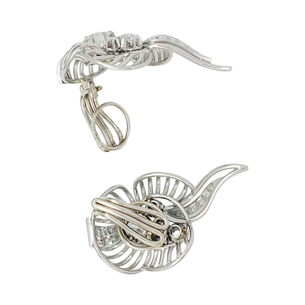 Boucle d'oreilles volutes en platine, or blanc et diamants - Castafiore