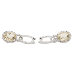 Boucles de boucles d'oreilles pendantes en or blanc, citrine et diamants - Castafiore