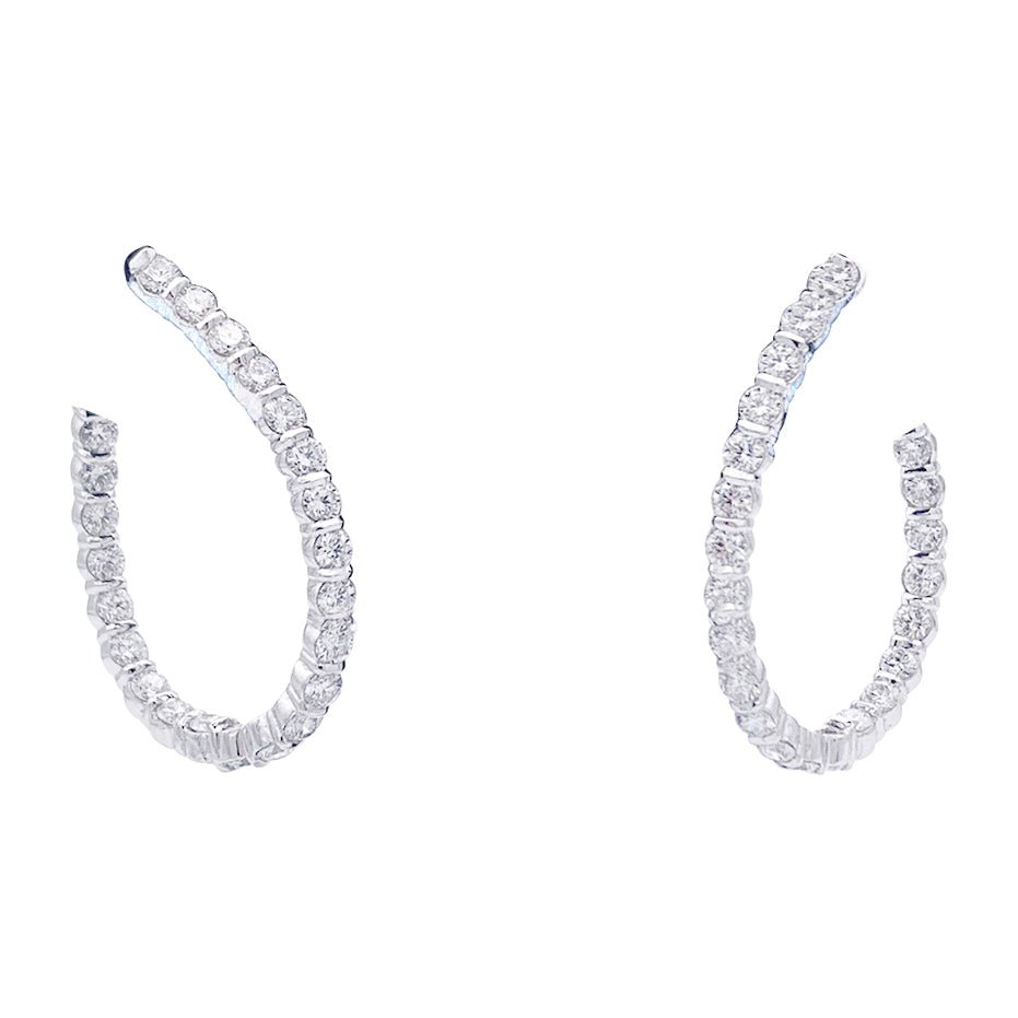Boucles d'oreille créoles or blanc, diamants. - Castafiore