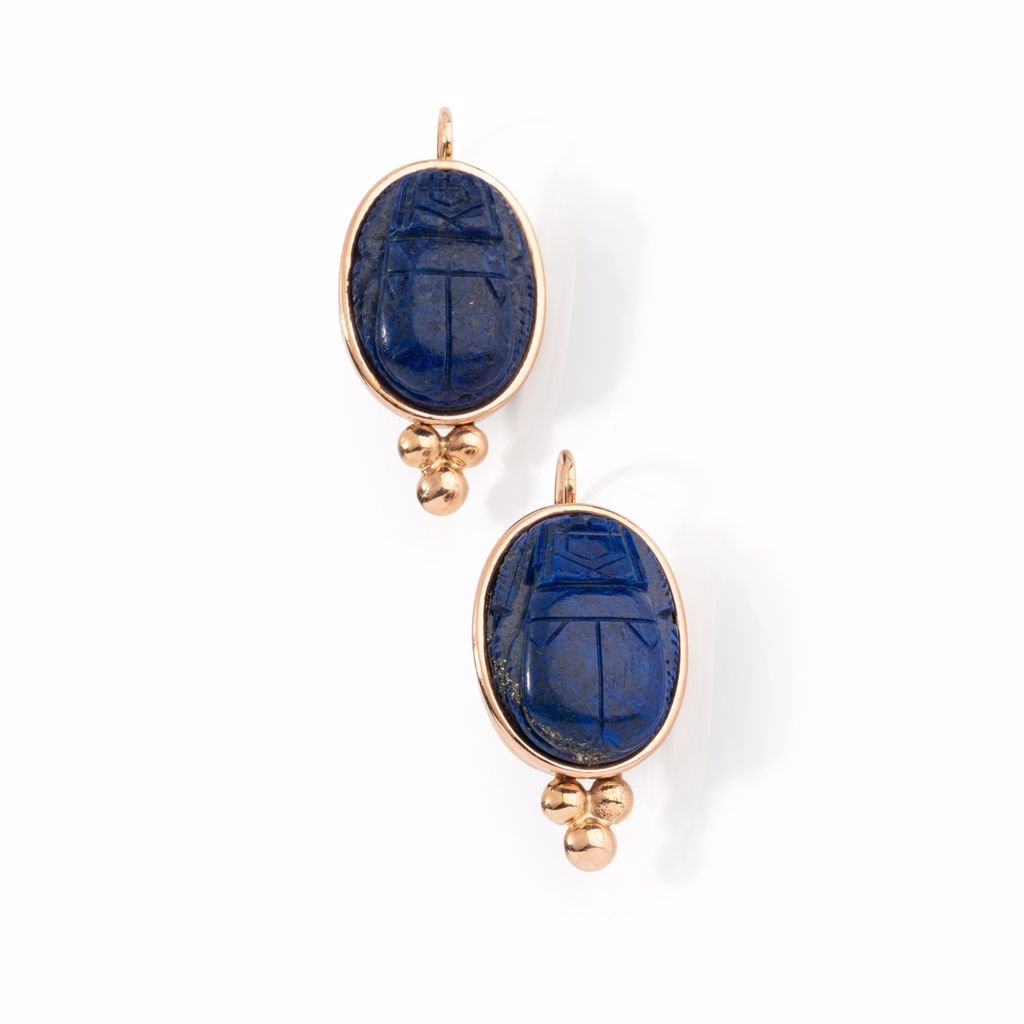 Boucles d'oreille Egyptomania en lapis lazuli et or rose - Castafiore