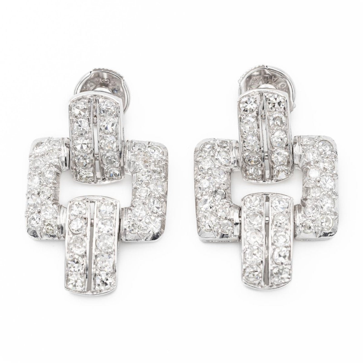 Boucles d'oreilles Alpa art déco en platine, or blanc et diamants - Castafiore