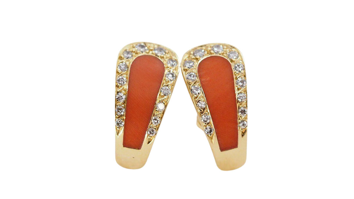 Boucles d'oreilles Alpa en or jaune, corail et diamants - Castafiore