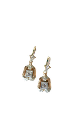 Boucles d'oreilles Art Deco diamants trois ors - Castafiore