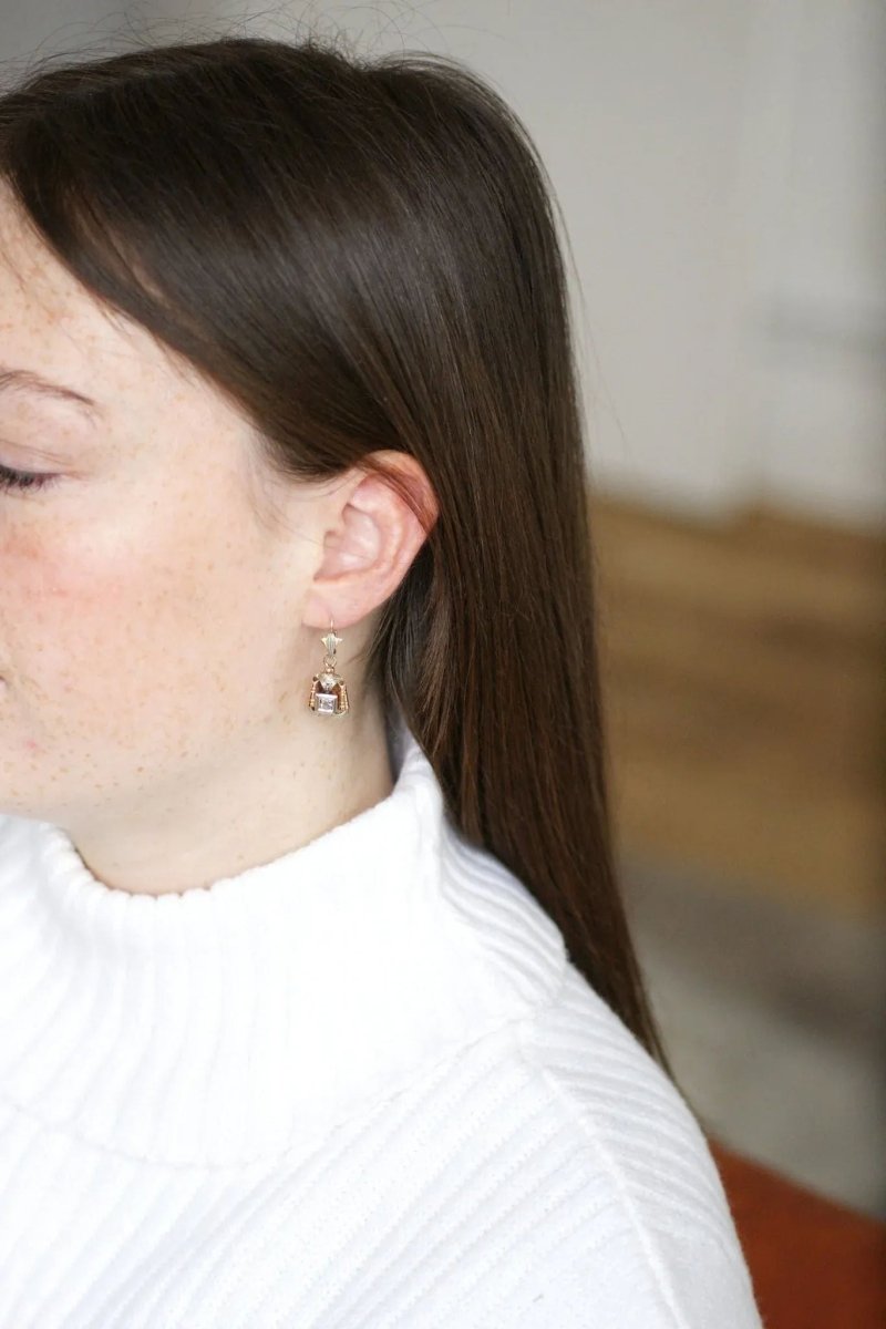 Boucles d'oreilles Art Deco diamants trois ors - Castafiore