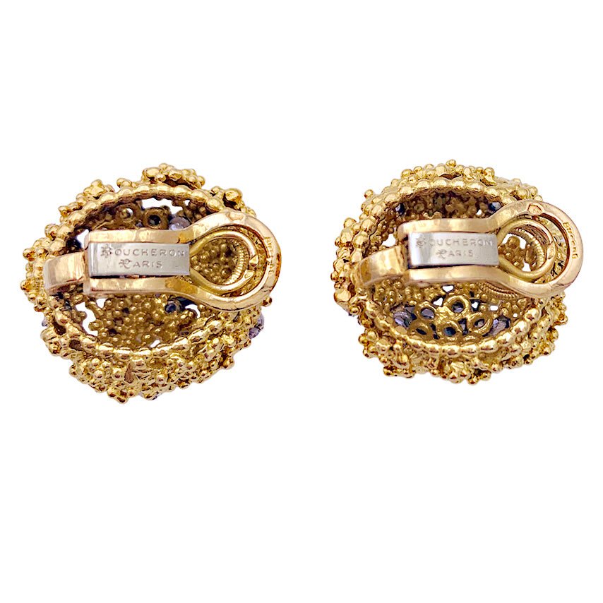 Boucles d'oreilles BOUCHERON en or jaune, platine et diamants. - Castafiore