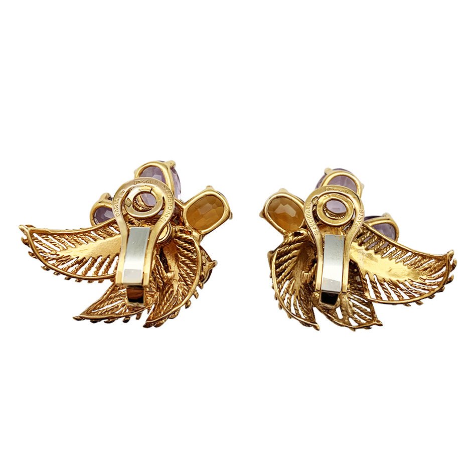 Boucles d'oreilles BOUCHERON "Fleur" or jaune et platine, pierres de couleur - Castafiore