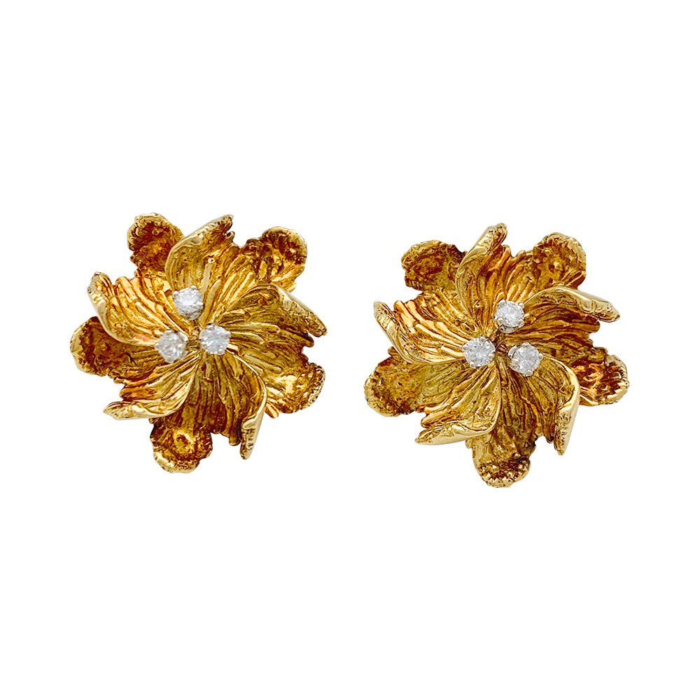 Boucles d'oreilles BOUCHERON "Fleurs" or jaune et diamants - Castafiore