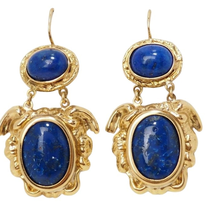Boucles d'Oreilles Cabochon Lapis Lazuli Et Or Jaune - Castafiore