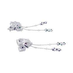 Boucles d'oreilles CARTIER "Caresse d'Orchidée"en or blanc, diamants et pierres de couleurs - Castafiore