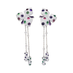 Boucles d'oreilles CARTIER "Caresse d'Orchidée"en or blanc, diamants et pierres de couleurs - Castafiore