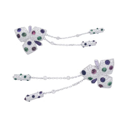 Boucles d'oreilles CARTIER "Caresse d'Orchidée"en or blanc, diamants et pierres de couleurs - Castafiore
