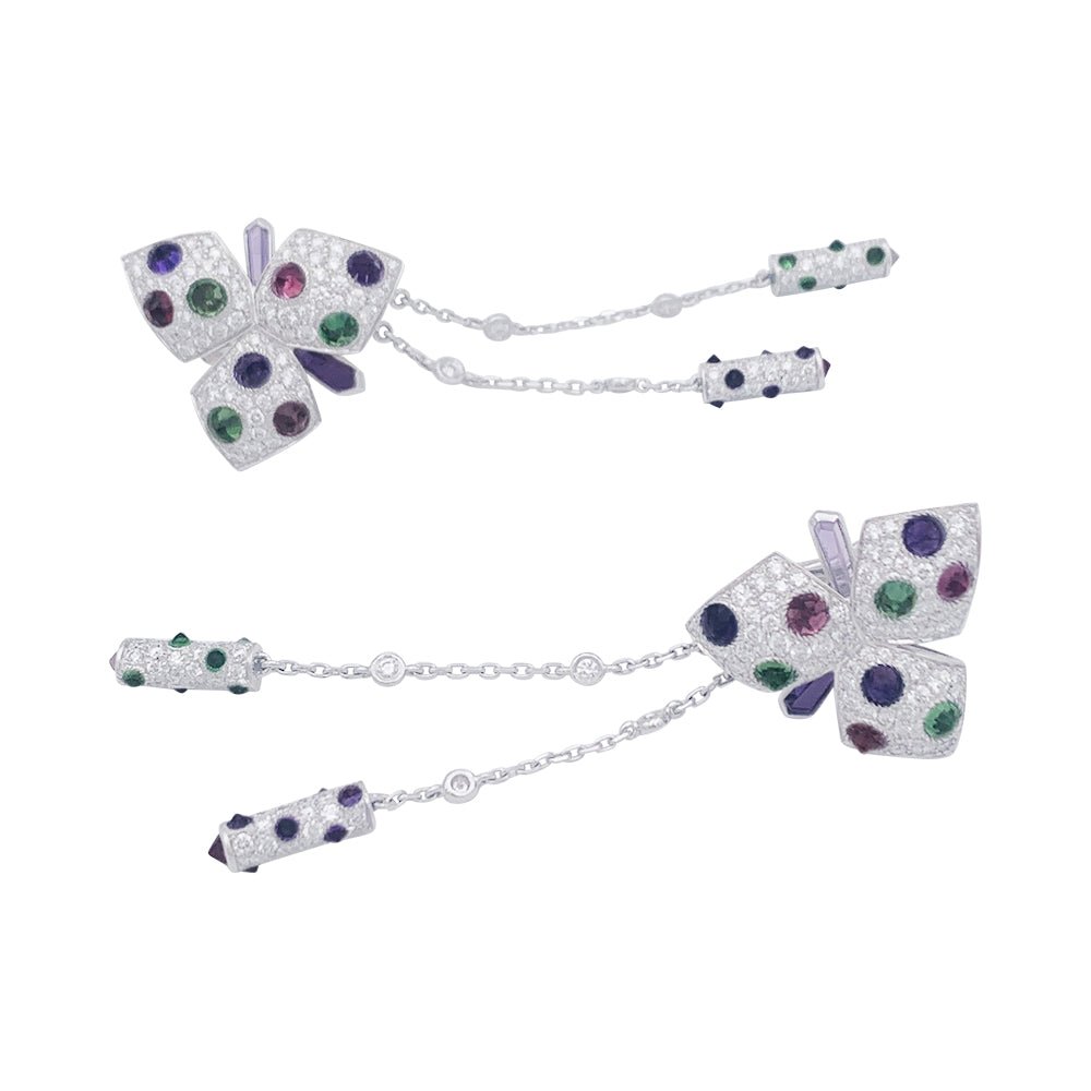 Boucles d'oreilles CARTIER "Caresse d'Orchidée"en or blanc, diamants et pierres de couleurs - Castafiore