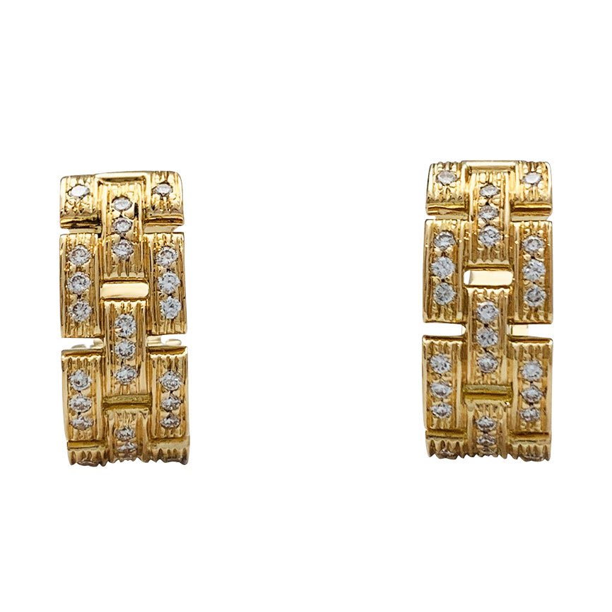 Boucles d'oreilles CARTIER, "Maillon Panthère 3 rangs pavés", or jaune, diamants - Castafiore
