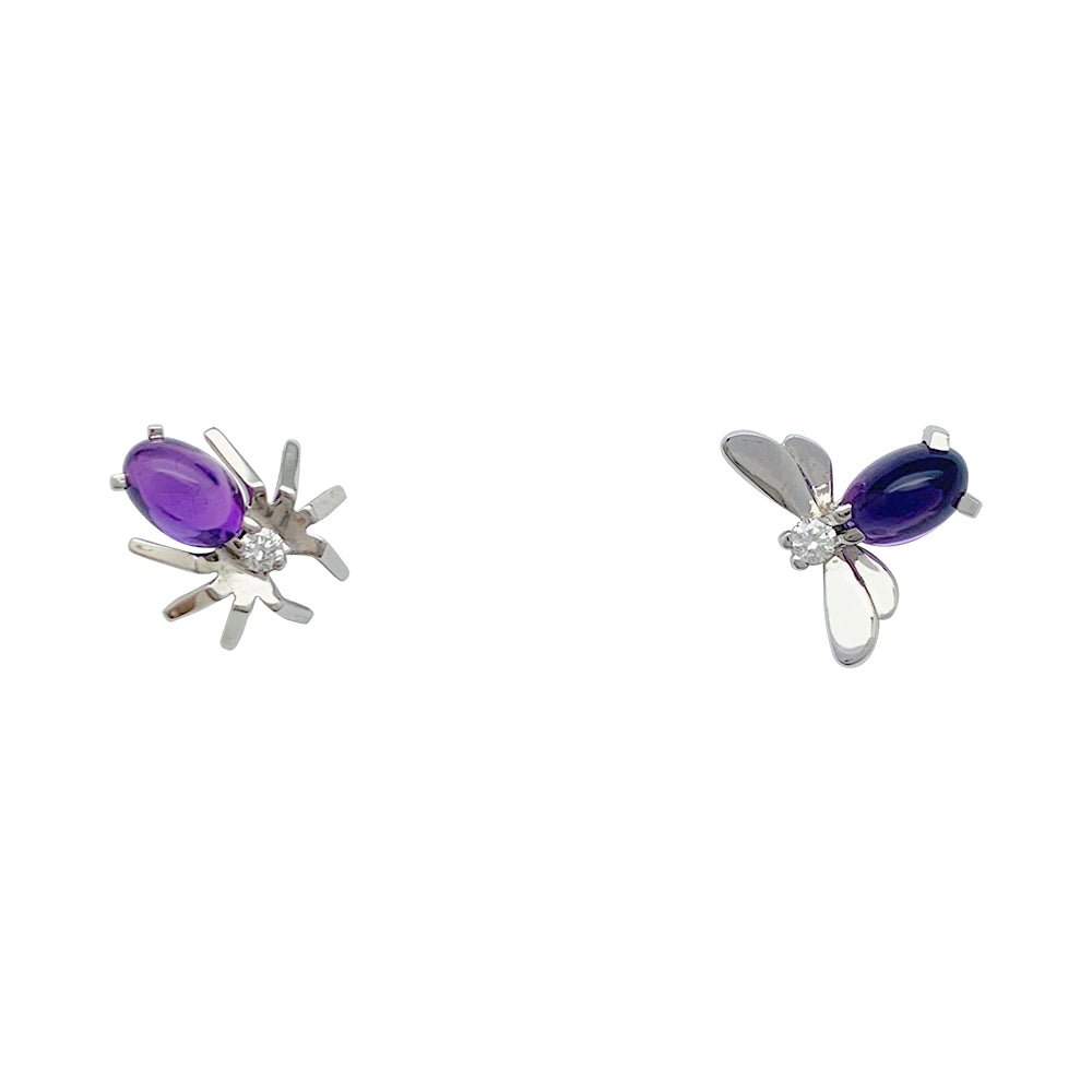 Boucles d'oreilles CHAUMET, "Attrape-moi...si tu m'aimes", or blanc, améthystes - Castafiore