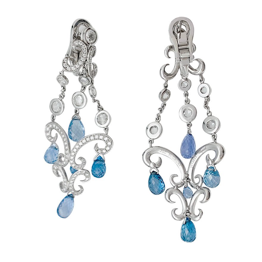 Boucles d'oreilles CHOPARD "Copacabana" en or blanc, diamants, saphirs - Castafiore