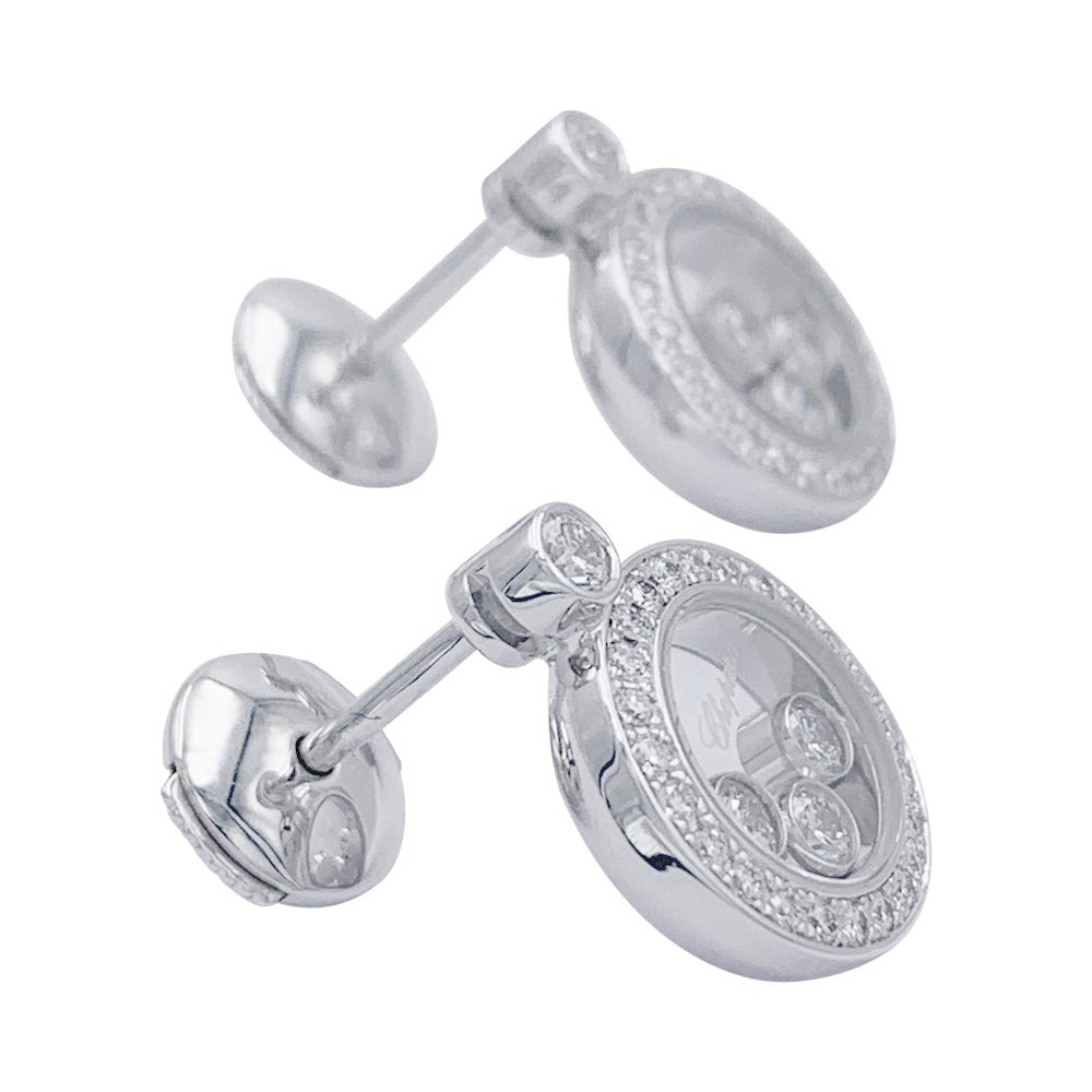 Boucles d'oreilles Chopard, "Happy Diamonds" en or blanc, diamants - Castafiore