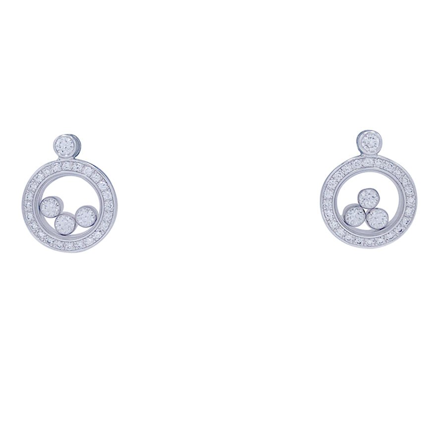 Boucles d'oreilles Chopard, "Happy Diamonds" en or blanc, diamants - Castafiore