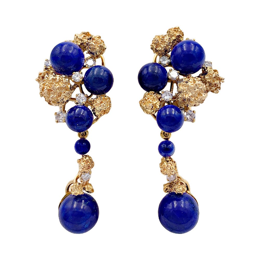Boucles d'oreilles Clip CHAUMET en or jaune, lapis-lazuli et diamants - Castafiore