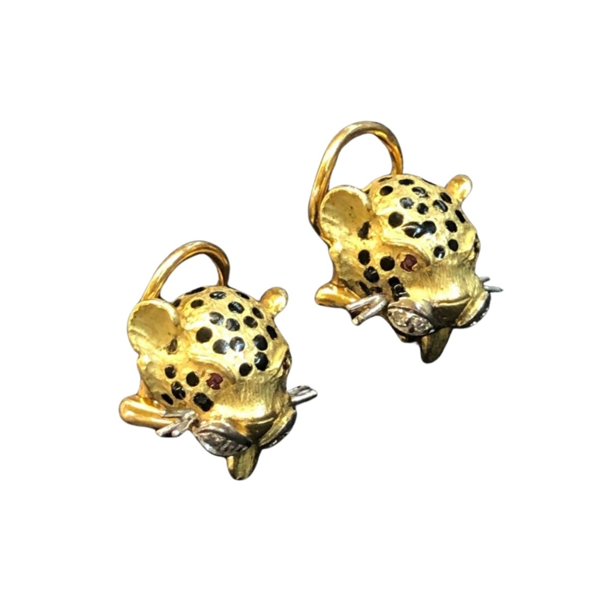 Boucles d'oreilles clip Léopards, en or jaune diamants et rubis - Castafiore