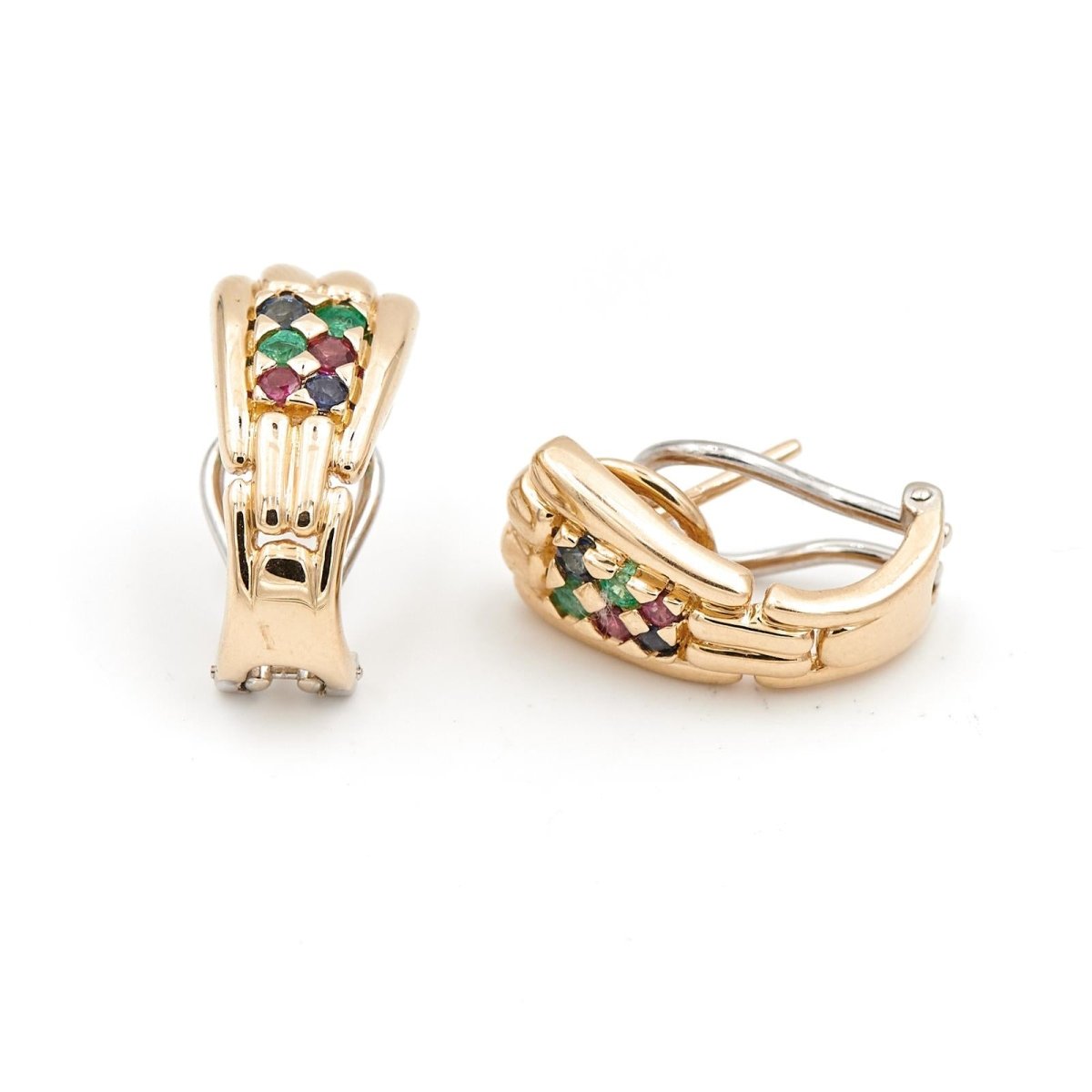 Boucles d'oreilles Clips en 2 ors et pierres fines multicolores - Castafiore