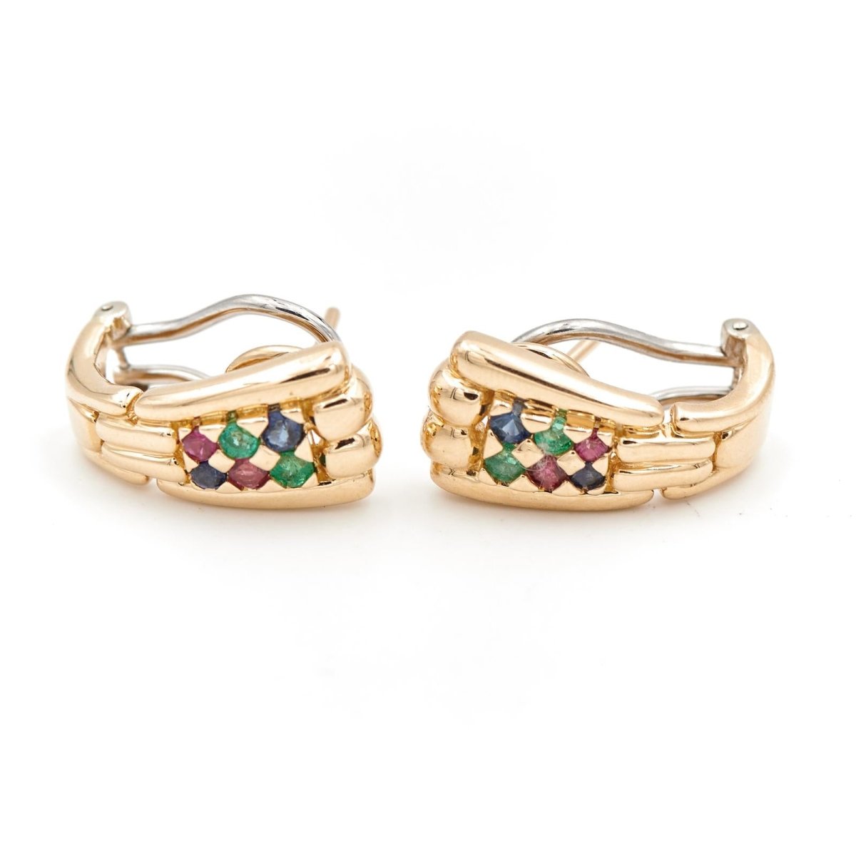 Boucles d'oreilles Clips en 2 ors et pierres fines multicolores - Castafiore