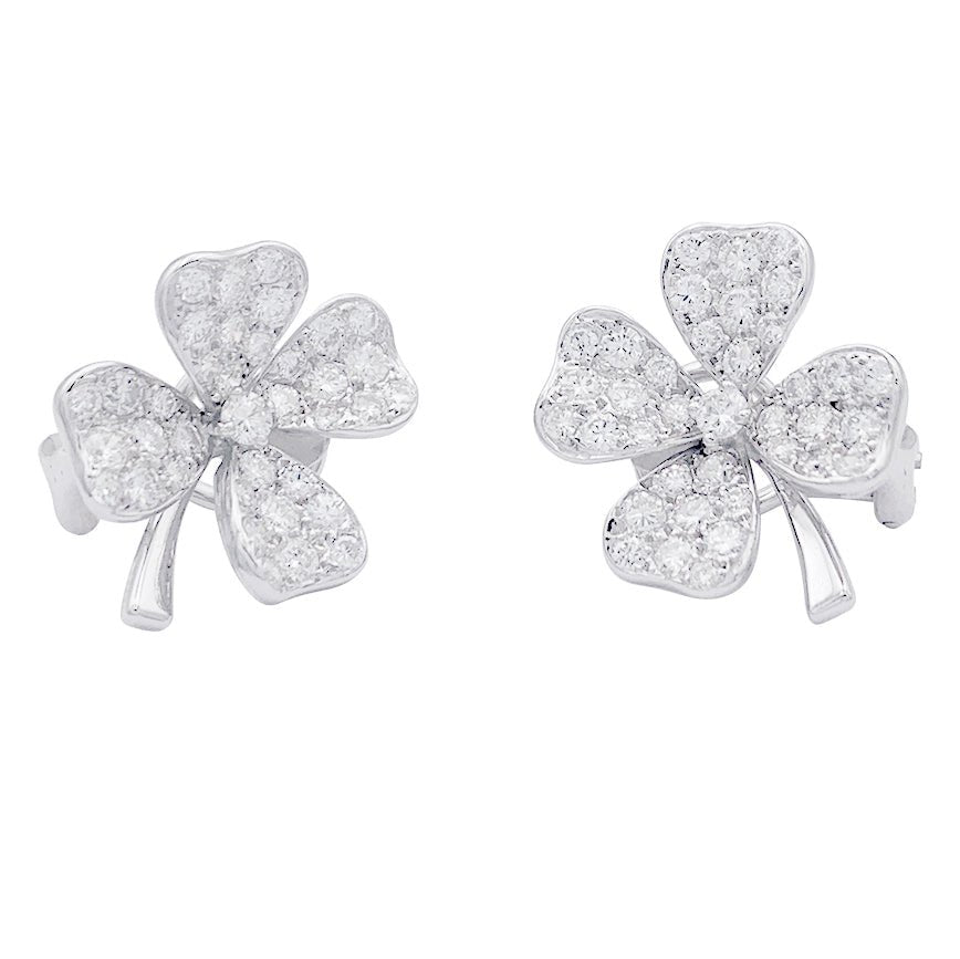 Boucles d'oreilles Clips FRED "Trèfles", en or blanc et diamants - Castafiore