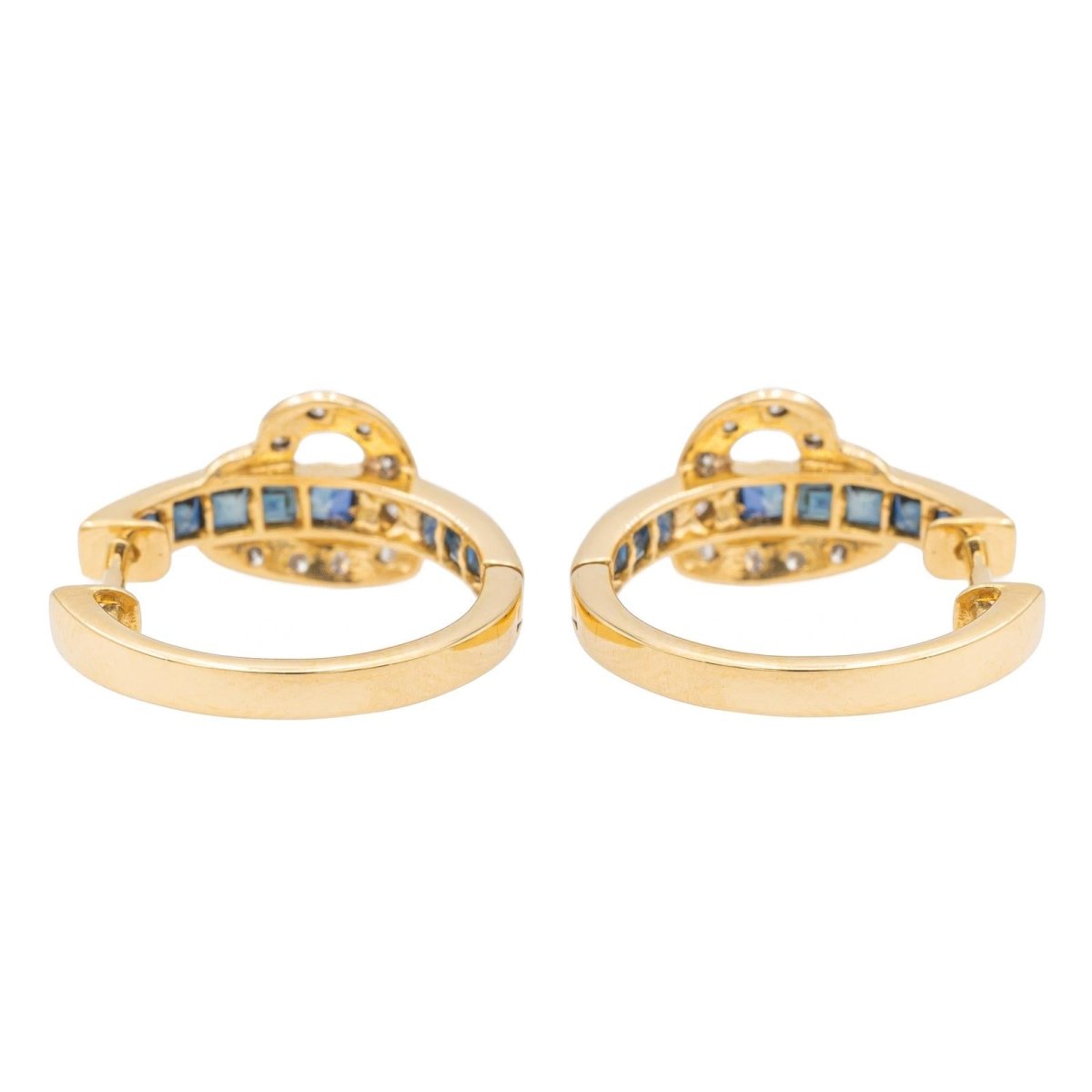 Boucles d'oreilles Créoles coeurs en or jaune, saphirs et diamants - Castafiore