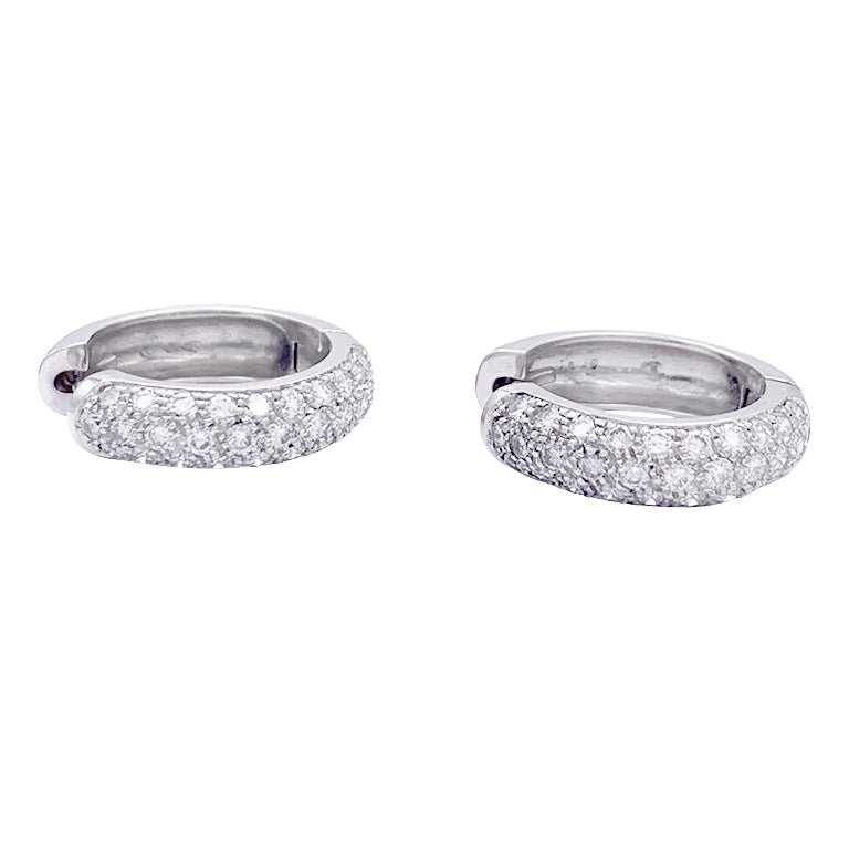 Boucles d'oreilles créoles en or blanc, diamants. - Castafiore