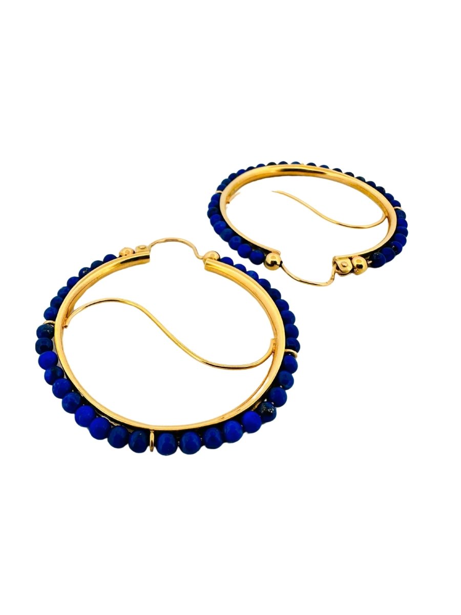 Boucles d'oreilles Créoles en or jaune et perles de lapis lazuli - Castafiore