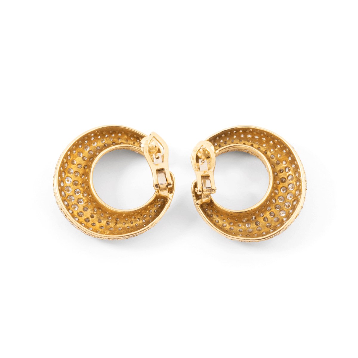 Boucles d'oreilles Créoles en or jaune pavées de diamants - Castafiore