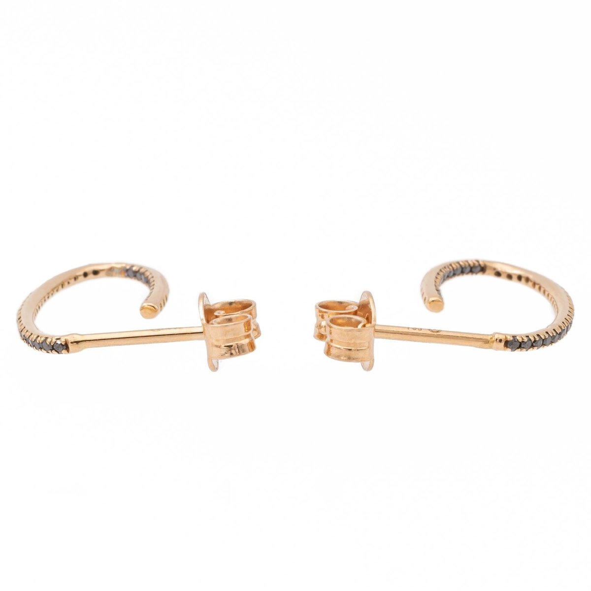 Boucles d'oreilles Demi-Créoles GINETTE NY "Ellipse Black Diamond Hoops" en or rose et diamants - Castafiore