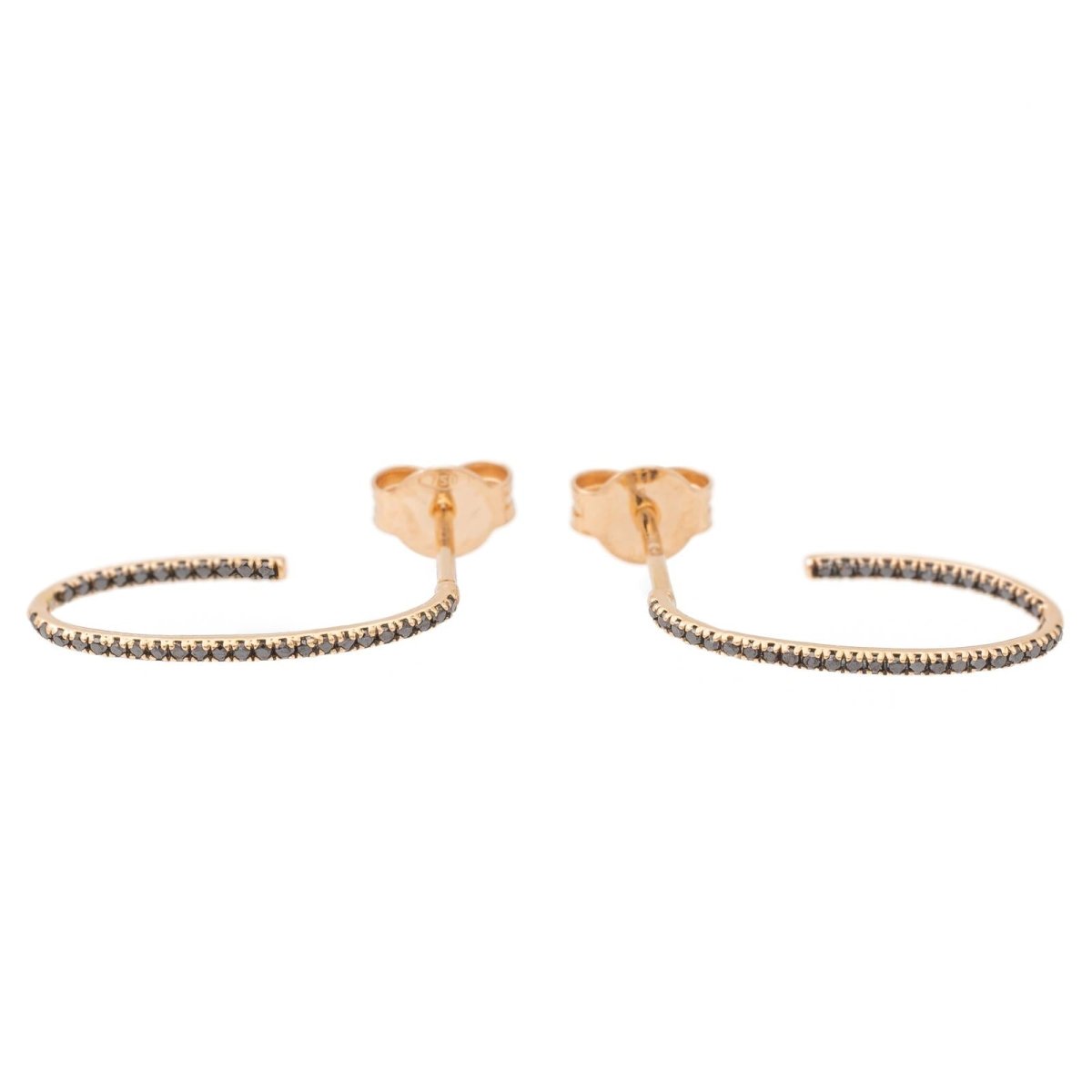 Boucles d'oreilles Demi-Créoles GINETTE NY "Ellipse Black Diamond Hoops" en or rose et diamants - Castafiore