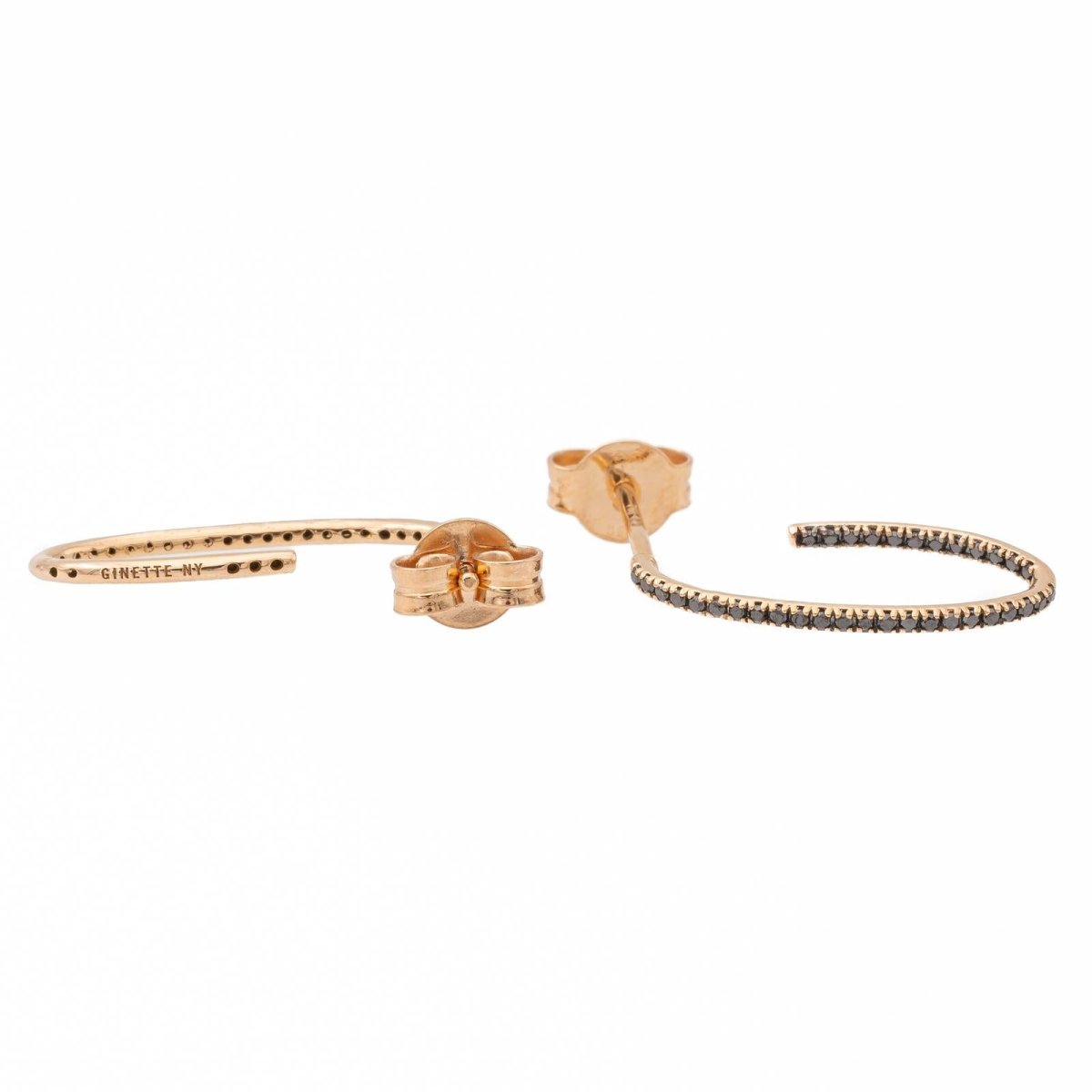 Boucles d'oreilles Demi-Créoles GINETTE NY "Ellipse Black Diamond Hoops" en or rose et diamants - Castafiore