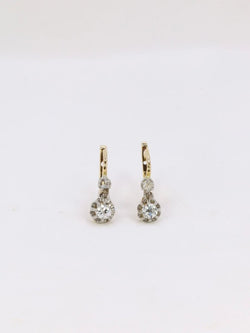 Boucles d’oreilles dormeuses anciennes en or, argent et diamants taille ancienne - Castafiore