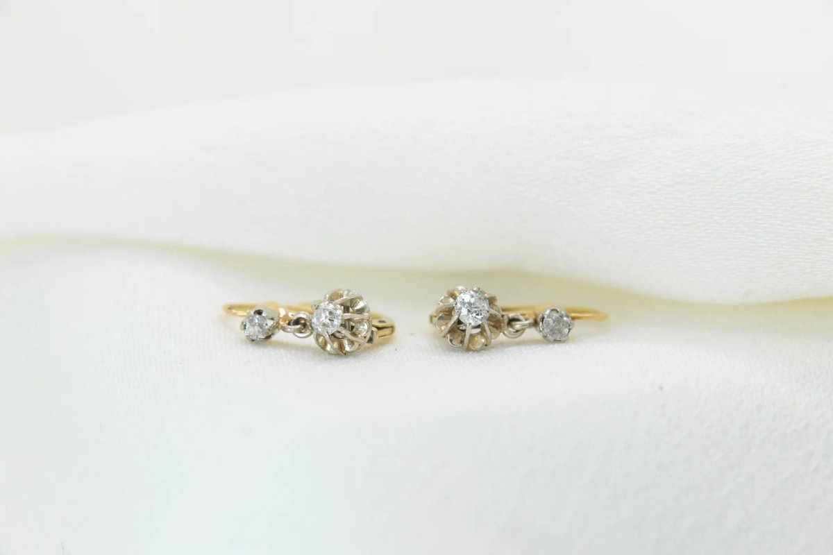 Boucles d’Oreilles Dormeuses Anciennes en Or et Diamants - Castafiore