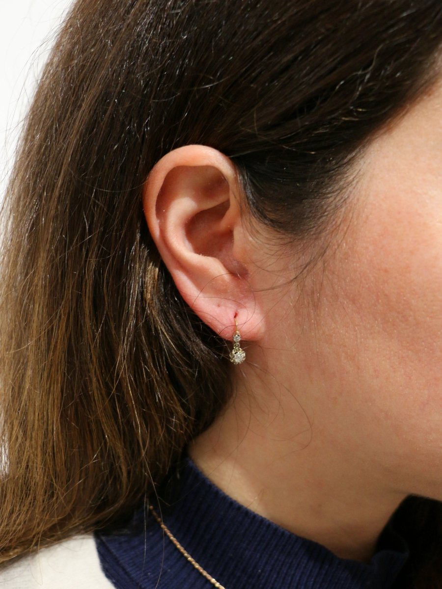 Boucles d’Oreilles Dormeuses Anciennes en Or et Diamants - Castafiore
