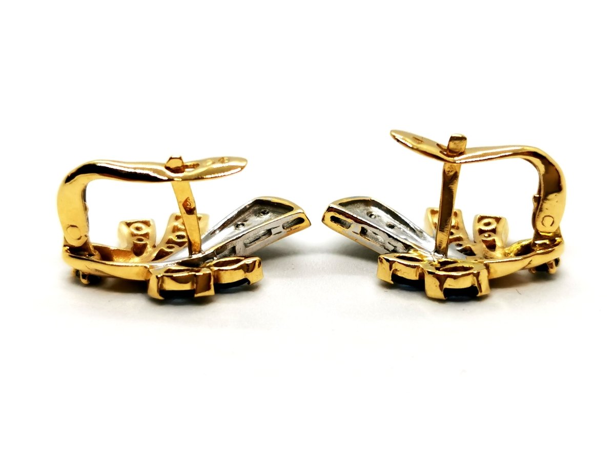 Boucles d'oreilles Dormeuses en 2 ors, diamants et saphirs - Castafiore