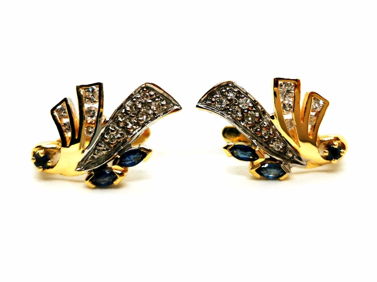 Boucles d'oreilles Dormeuses en 2 ors, diamants et saphirs - Castafiore
