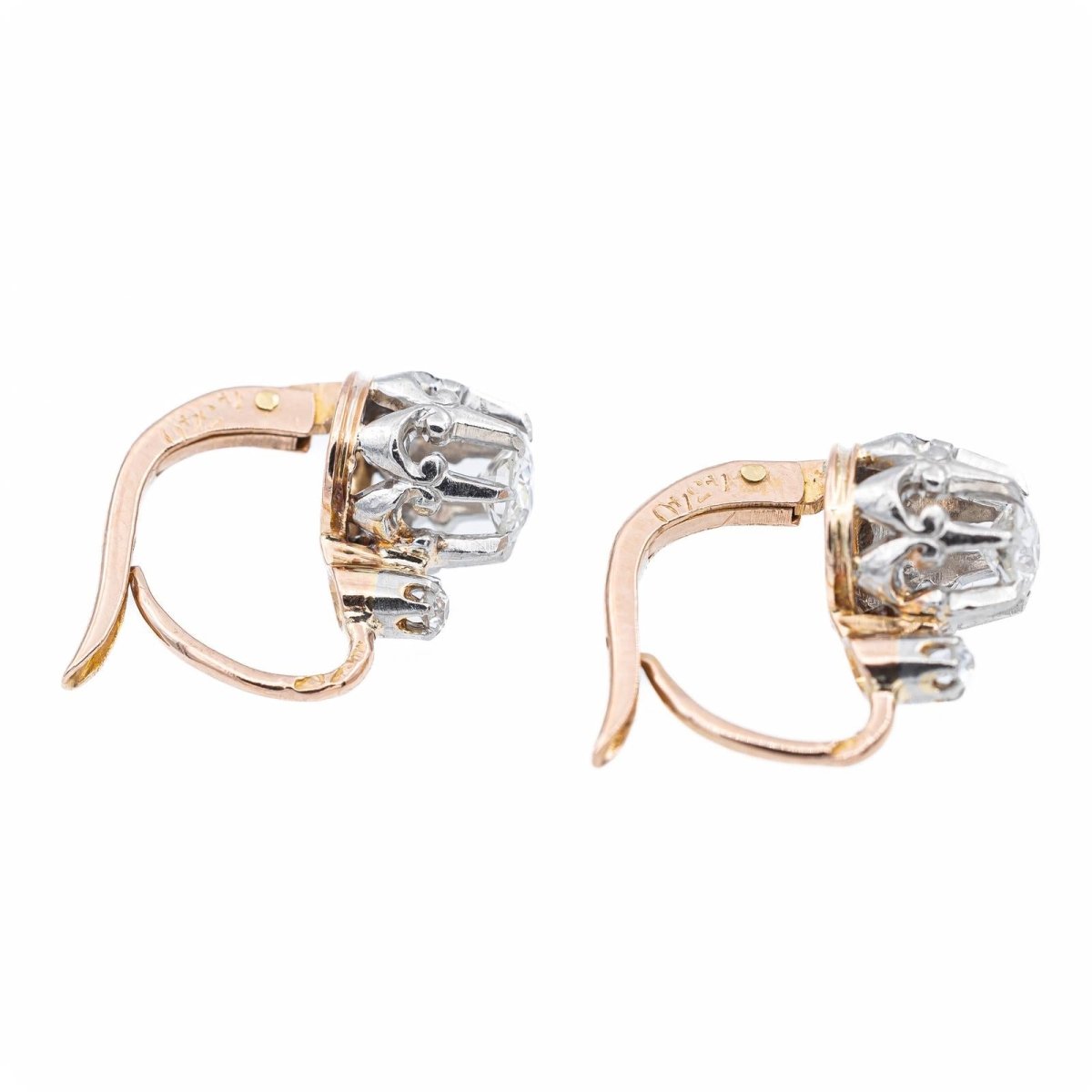 Boucles d'oreilles Dormeuses en 2 ors et diamants - Castafiore