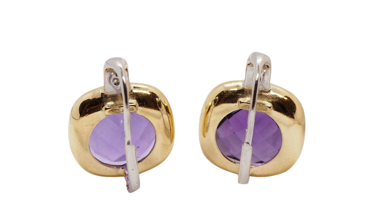 Boucles d'oreilles Dormeuses en or jaune, améthyste et diamant - Castafiore