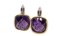 Boucles d'oreilles Dormeuses en or jaune, améthyste et diamant - Castafiore