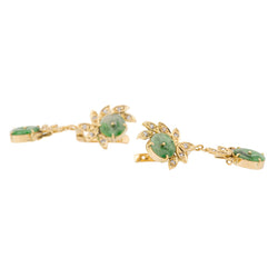 Boucles d'oreilles Dormeuses en or jaune, jade jadéite et diamants - Castafiore
